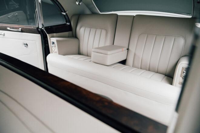 cream leather backseat inside a Rolls-Royce