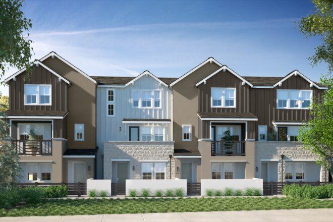 white and gray townhomes