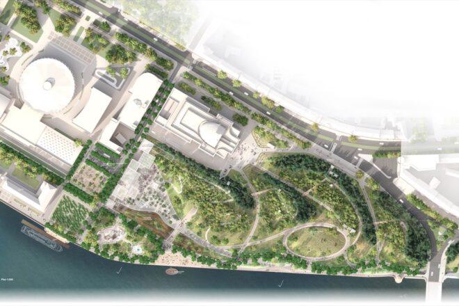 aerial rendering of waterfront park