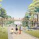 rendering of people walking through a park