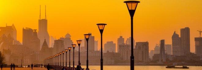 orange sunset over Shanghai