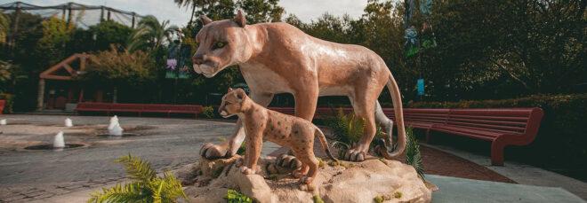 wax sculpture of Florida panther and panther cub