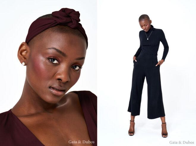 person in black jumpsuit and burgundy headband
