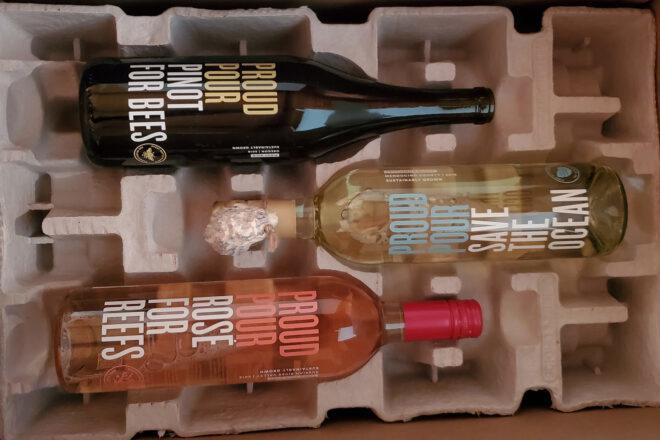 red wine, white wine and rose packed in cardboard box