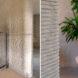 Two images: to the left, an indoor balcony with a green plant. To the right, a chair with a potted plant behind it.