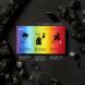 a sheet of stamps against a black background with charred wood. the rainbow sheet of stamps includes cloud, migration and wildlife designs. white text explains the designs and lists the designer as 
