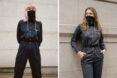 two people in gray and blue jumpsuits and wearing masks
