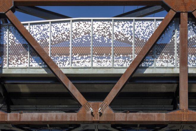 bridge made of weathered steel and perforated aluminum