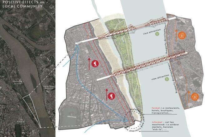 map of restaurants and public transit in a human-made forest park