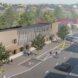 aerial rendering of large, solar-powered school building