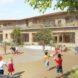 rendering of kids playing near a school building