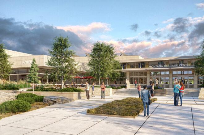rendering of trees around walkways