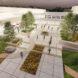 aerial rendering of walkways toward large building
