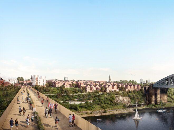 rendering of pedestrian bridge over a river
