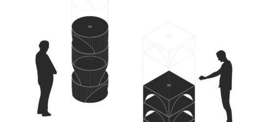 diagram of modular furniture stacks to make storage shelves