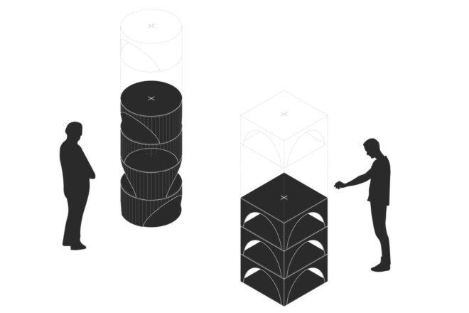 diagram of modular furniture stacks to make storage shelves