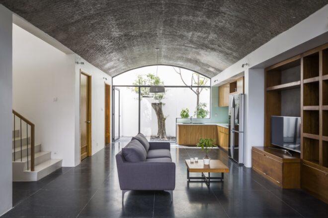 gray sofa and wood coffee table
