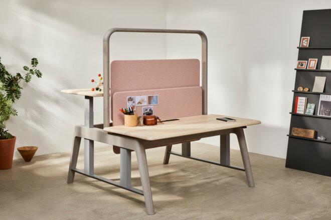 sit-stand office desk in a living room