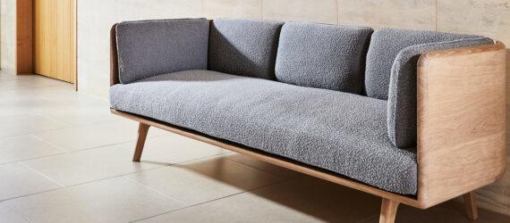 low-back sofa with gray upholstery