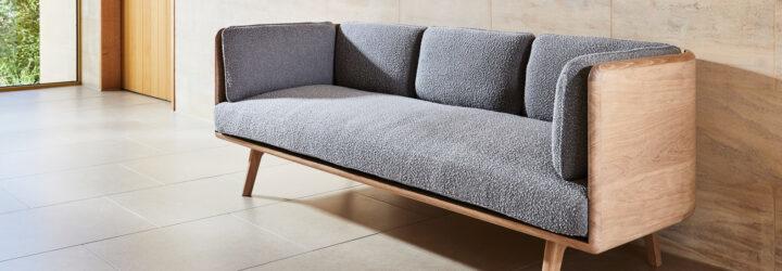 low-back sofa with gray upholstery