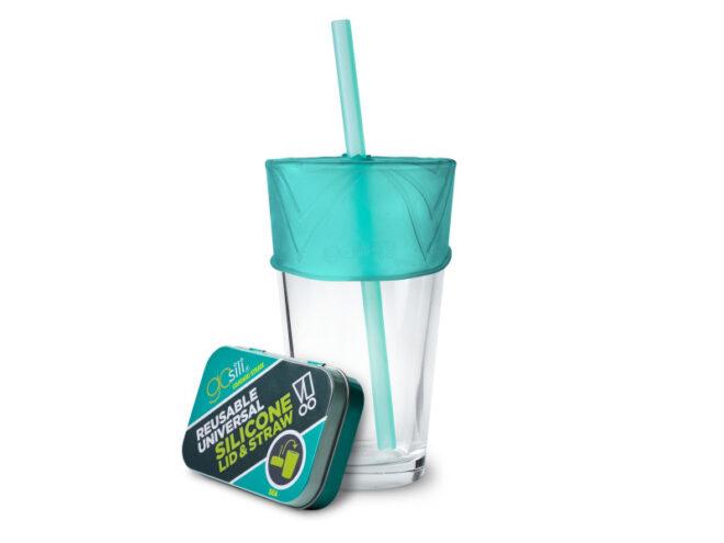 reusable straw in a clear cup