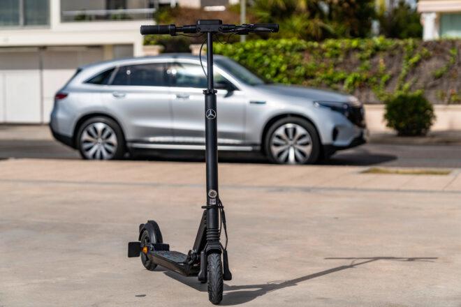 black electric scooter in residential area