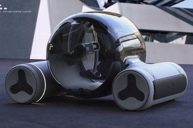 rendering of black pod-like car