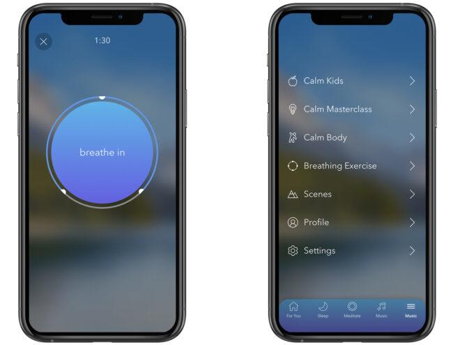 Two images of a phone, showing the app "Calm."