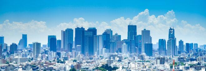 Tokyo skyline on summer day with blue skies