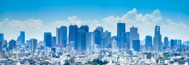 Tokyo skyline on summer day with blue skies