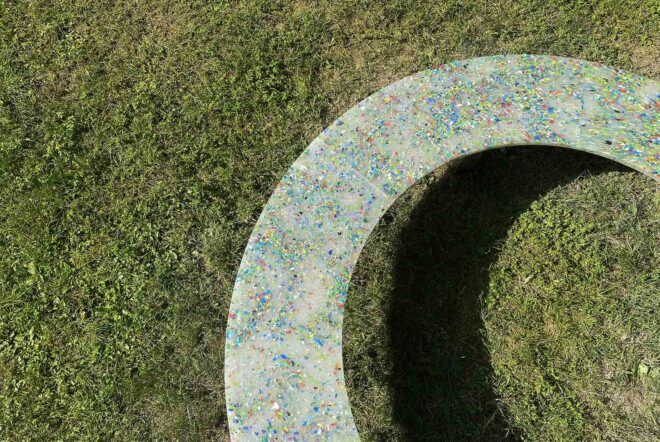 An overhead view of a plastic Circula bench.