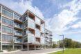 staggered building with glass walls