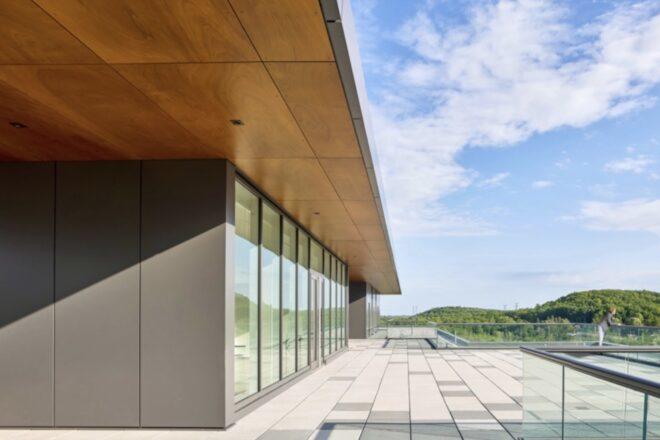 glass wall near large patio