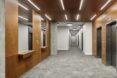 wood and concrete reception area