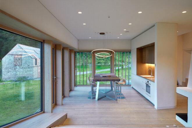 dining table and kitchen area