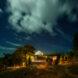 dome homes lit up at night