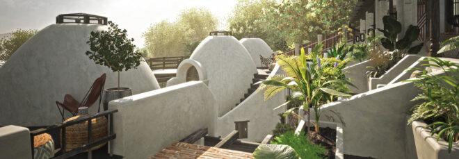series of rammed earth dome homes