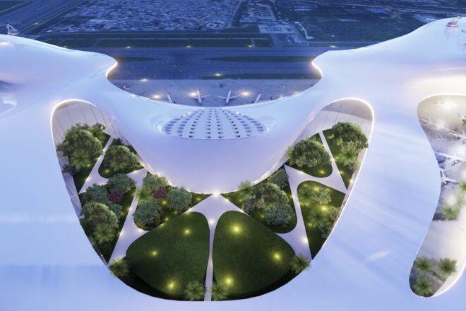 aerial rendering of plants on an airport building