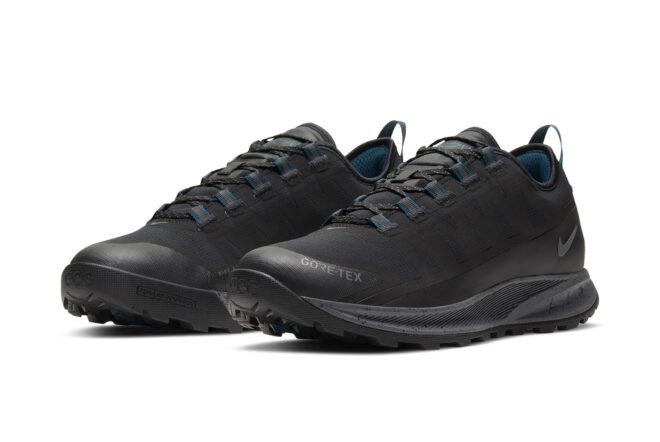 A pair of black and blue Nike ACG Air Nasu Gore-Tex shoes.