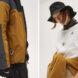 Two photos: to the left, a person wearing marigold colored jacket. To the right, a person wearing a white shirt with a marigold fleece tied around their waist.