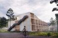 rendering of multistory wooden hotel
