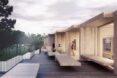 rendering of wooden rooftop spa