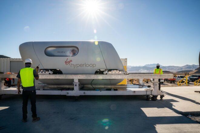 white Virgin Hyperloop transit pod