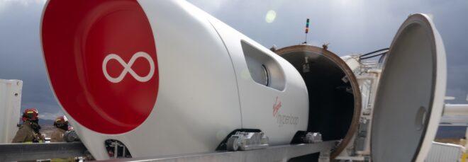 white and red Hyperloop pod