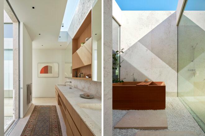 large bathroom with skylights