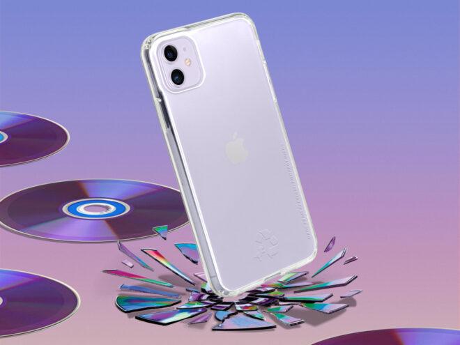 phone with clear case smashing a CD