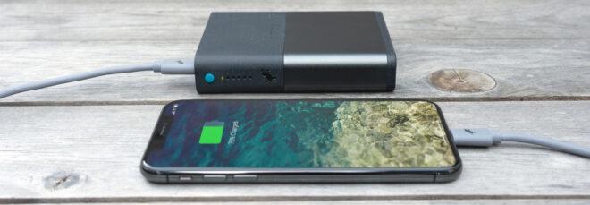 phone plugged into portable charger