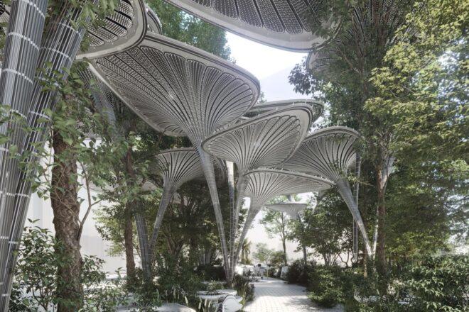 rendering of tall tree-like structures