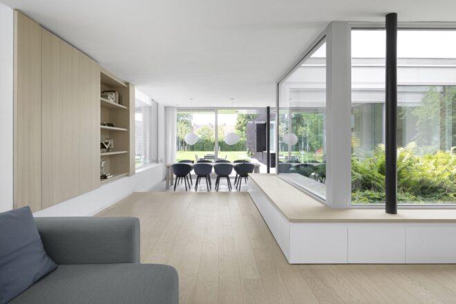 A view into the dining room from the living room.