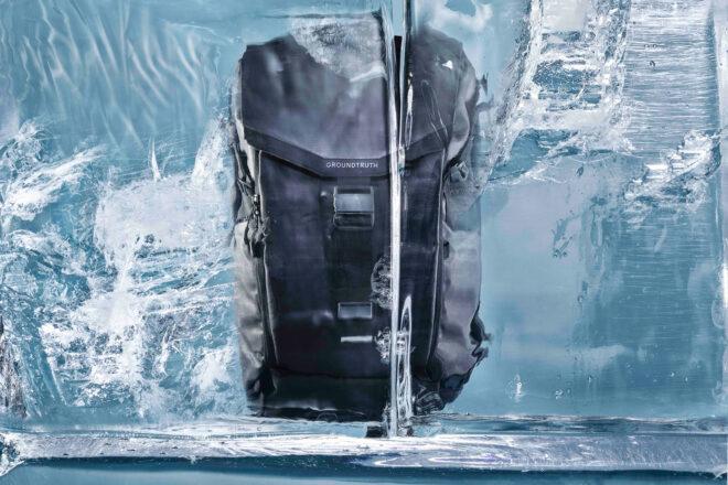 backpack frozen in ice